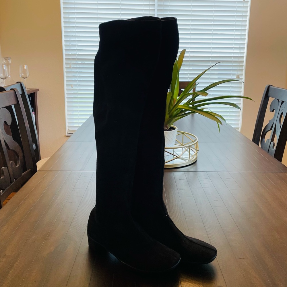 PRADA black suede over the knee boots